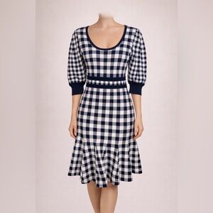 Jonathan Simkhai Navy and White Plaid Midi Dress